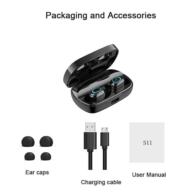 S11 True Wireless Headphones TWS Earbuds Bluetooth 4.0 Stereo Dual Drivers with Microphone DailySale