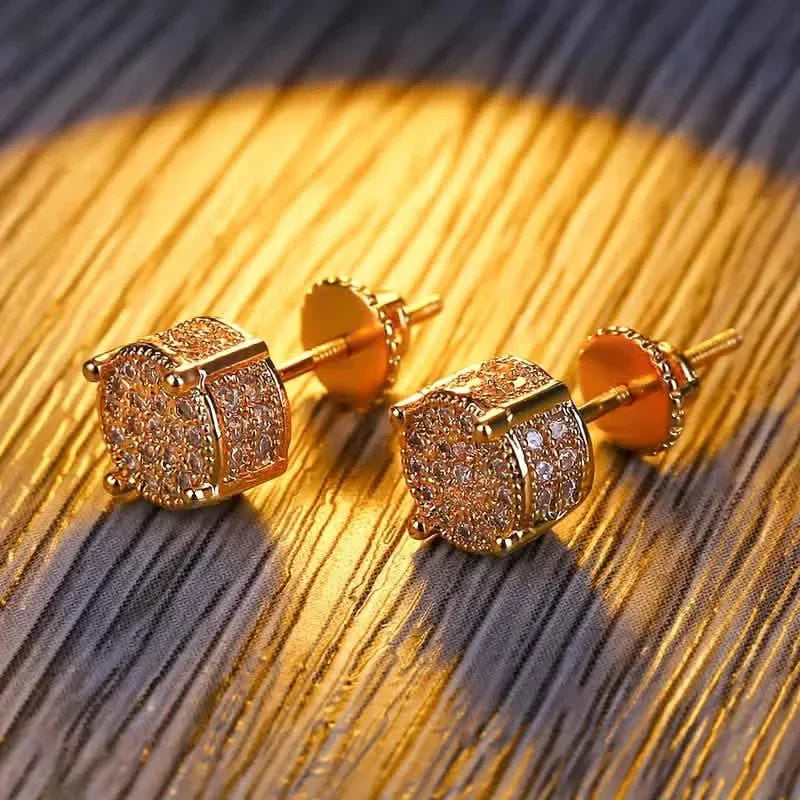 S925 Silver Hip-hop Men's Earrings With Synthetic Zirconia Micro-setting Color Plating Round Earrings DailySale