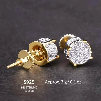 S925 Silver Hip-hop Men's Earrings With Synthetic Zirconia Micro-setting Color Plating Round Earrings DailySale