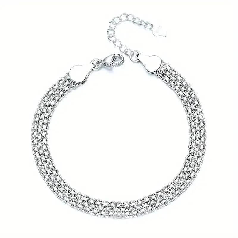 S925 Sterling Silver Chain Bracelet, Sparkling Mesh Embossing Pattern Jewelry DailySale