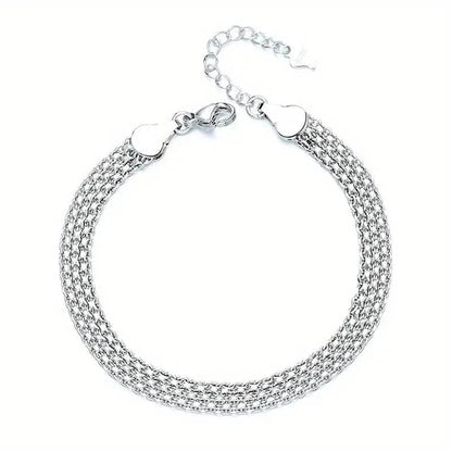 S925 Sterling Silver Chain Bracelet, Sparkling Mesh Embossing Pattern Jewelry DailySale