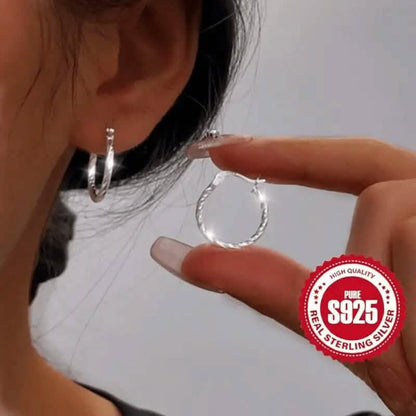 S925 Sterling Silver Geometric Twist Circle Hoop Earrings DailySale