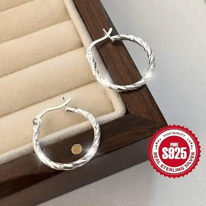 S925 Sterling Silver Geometric Twist Circle Hoop Earrings DailySale