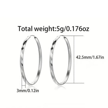 S925 Sterling Silver Hoop Earrings With Exaggerated Large Circle Diamond Pattern Hoop DailySale
