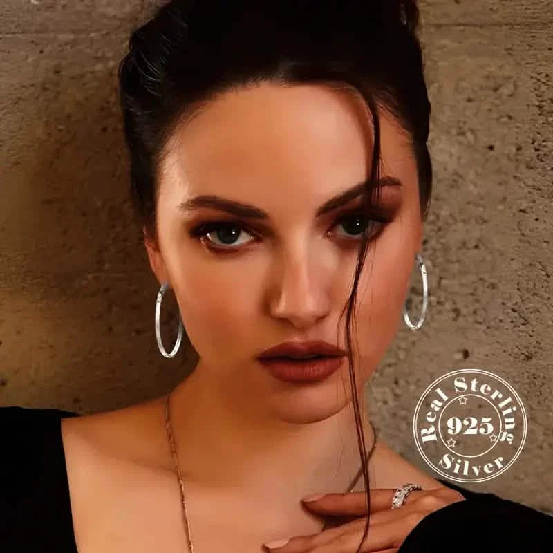 S925 Sterling Silver Hoop Earrings With Exaggerated Large Circle Diamond Pattern Hoop DailySale