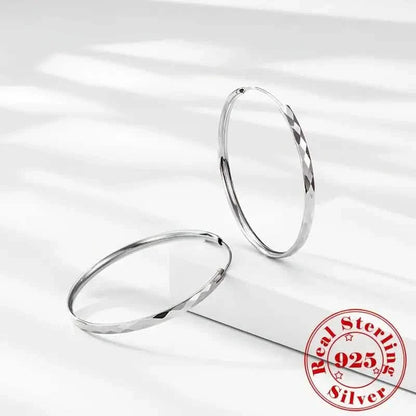 S925 Sterling Silver Hoop Earrings With Exaggerated Large Circle Diamond Pattern Hoop DailySale