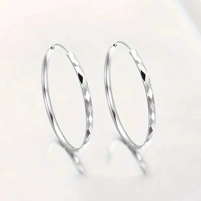 S925 Sterling Silver Hoop Earrings With Exaggerated Large Circle Diamond Pattern Hoop DailySale