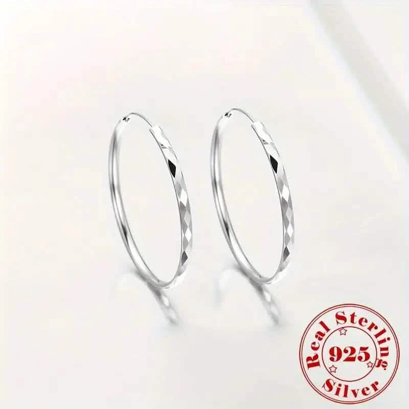 S925 Sterling Silver Hoop Earrings With Exaggerated Large Circle Diamond Pattern Hoop DailySale