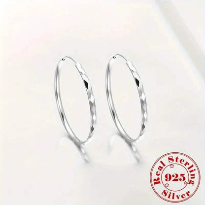 S925 Sterling Silver Hoop Earrings With Exaggerated Large Circle Diamond Pattern Hoop DailySale