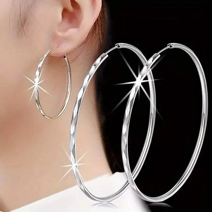 S925 Sterling Silver Hoop Earrings With Exaggerated Large Circle Diamond Pattern Hoop DailySale
