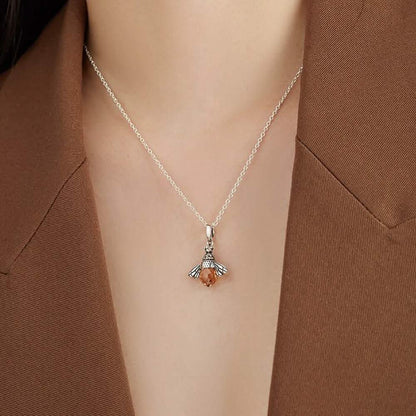 S925 Sterling Silver Necklace Orange Color Wing Animal Lovely Bee Pendant DailySale