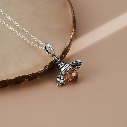 S925 Sterling Silver Necklace Orange Color Wing Animal Lovely Bee Pendant DailySale