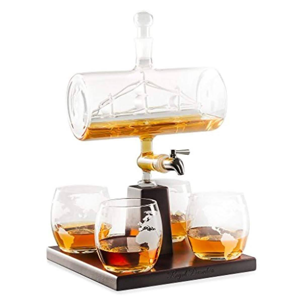 Sailing Ship Decanter Set with Dispenser and 4 Whiskey Glasses DailySale