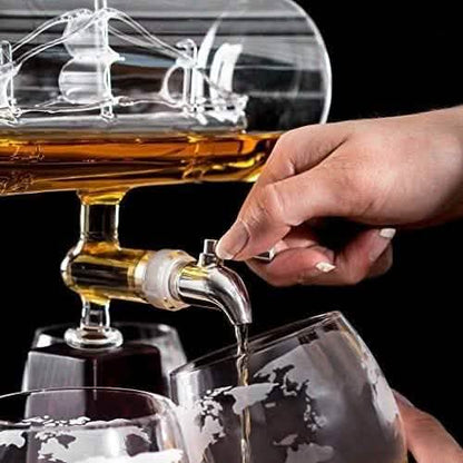 Sailing Ship Decanter Set with Dispenser and 4 Whiskey Glasses DailySale