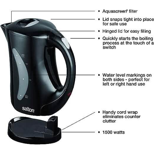 Salton Cordless Jug Kettle 1.7 Liter/Quart - Black DailySale