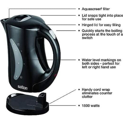 Salton Cordless Jug Kettle 1.7 Liter/Quart - Black DailySale