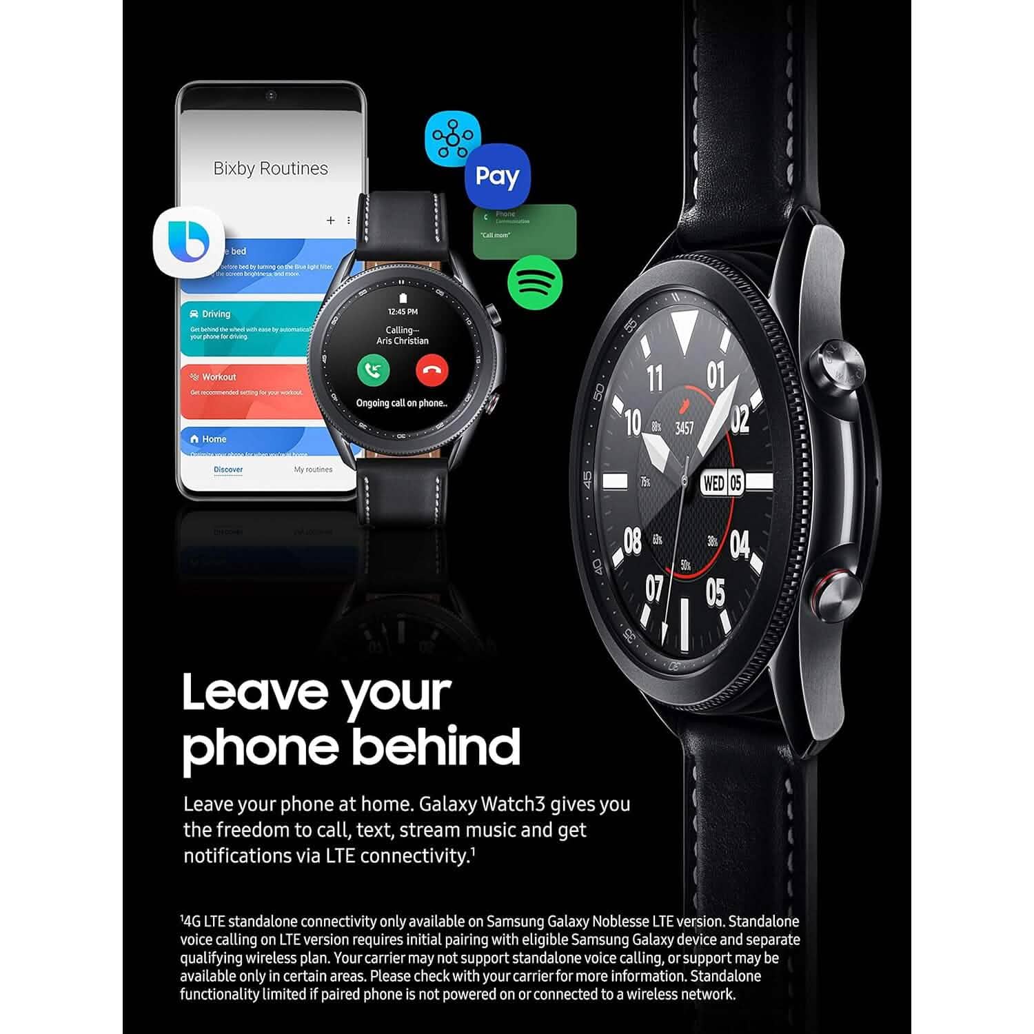 Samsung - Galaxy Watch3 Smartwatch 45mm Stainless LTE - Mystic Black DailySale