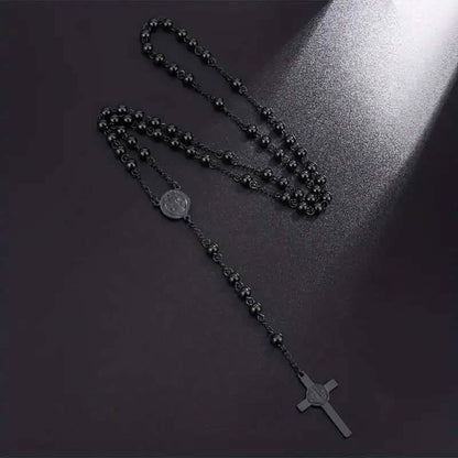 San Benito Golden Plated Stainless Steel Priest Saint Benedict Rosary Necklace DailySale