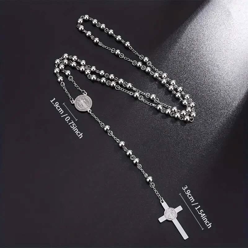 San Benito Golden Plated Stainless Steel Priest Saint Benedict Rosary Necklace DailySale