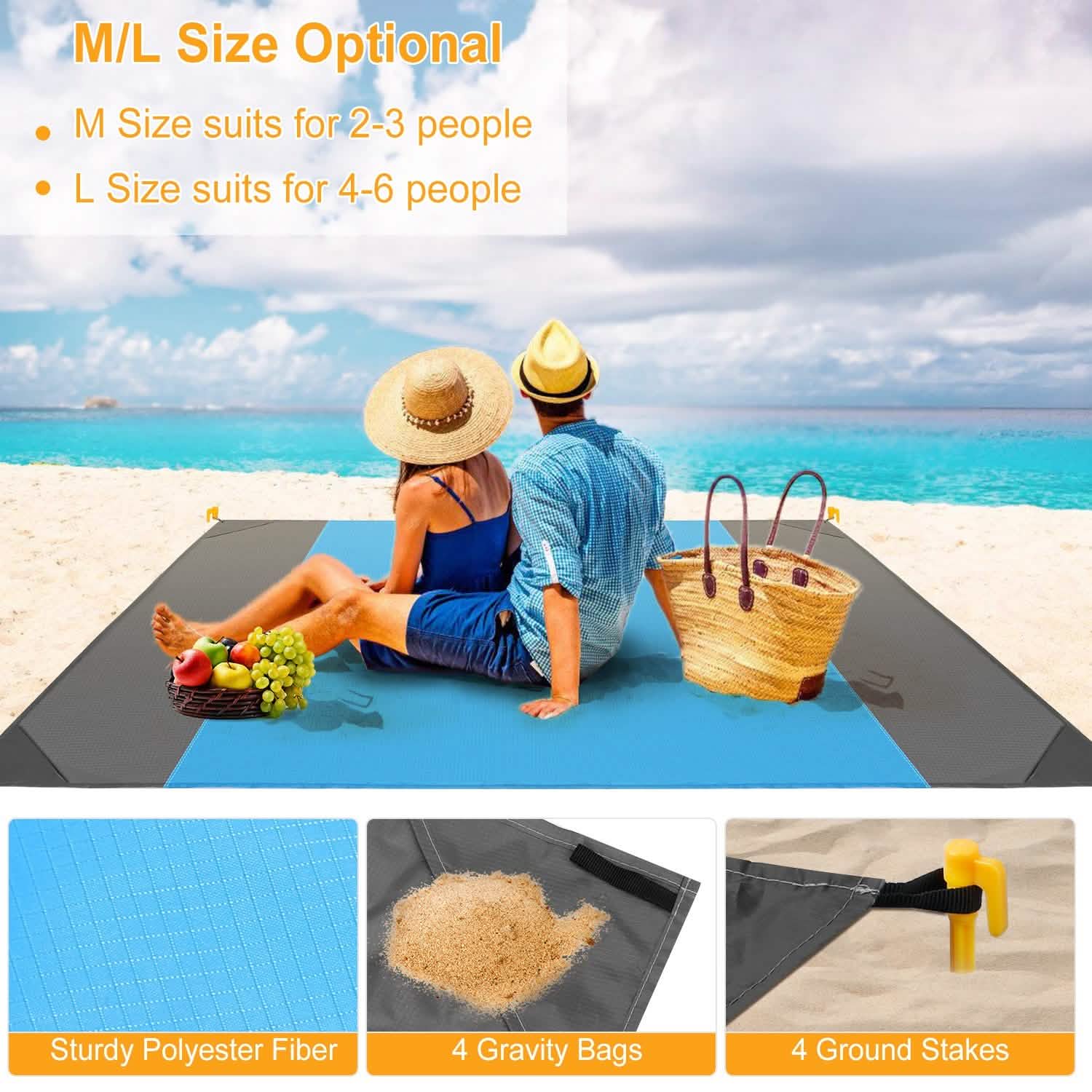 Sand Proof Picnic Blanket with 4 Anchors DailySale