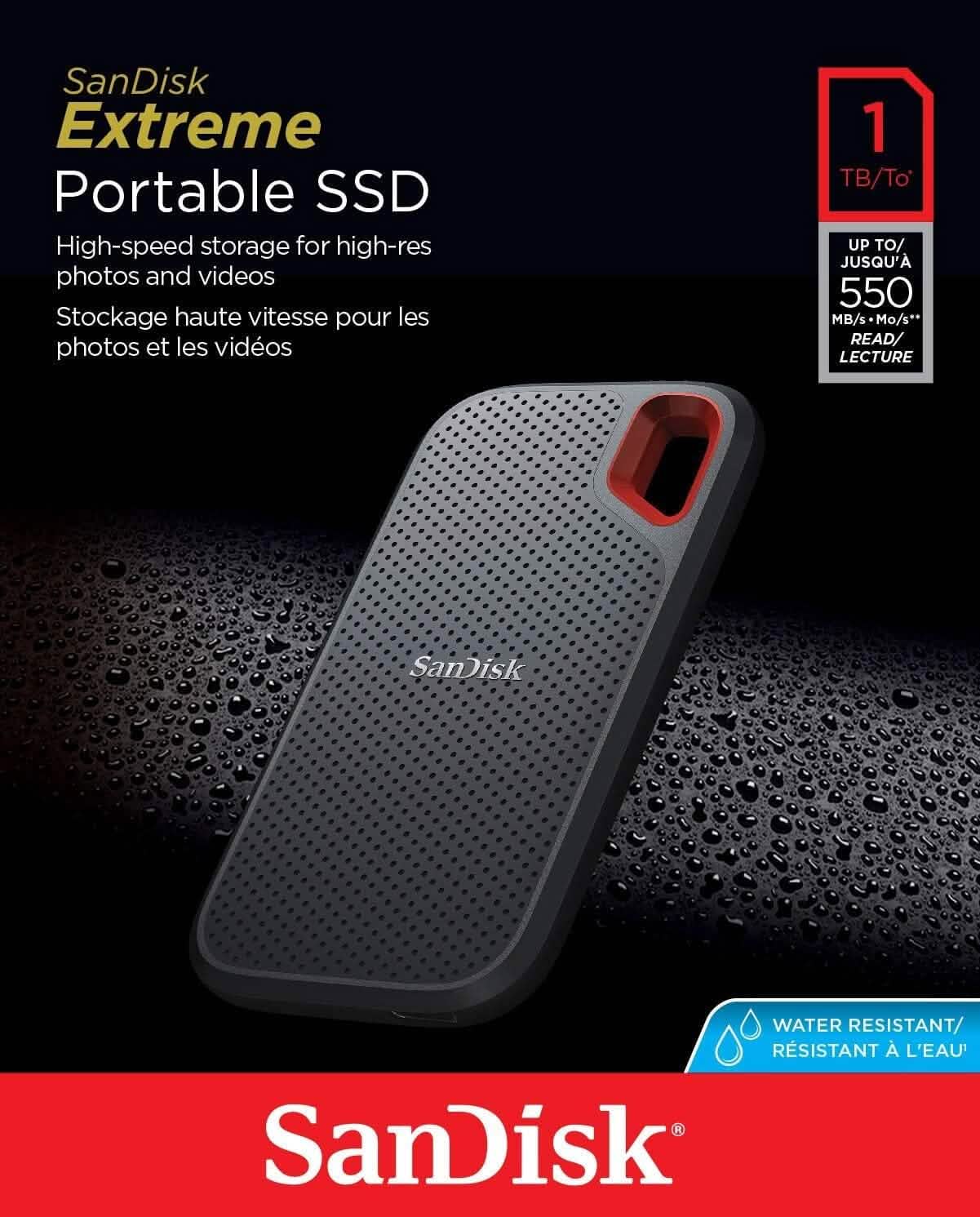 SanDisk 1TB Extreme Portable External SSD - Up to 550MB/s USB-C, USB 3.1 (Refurbished) DailySale