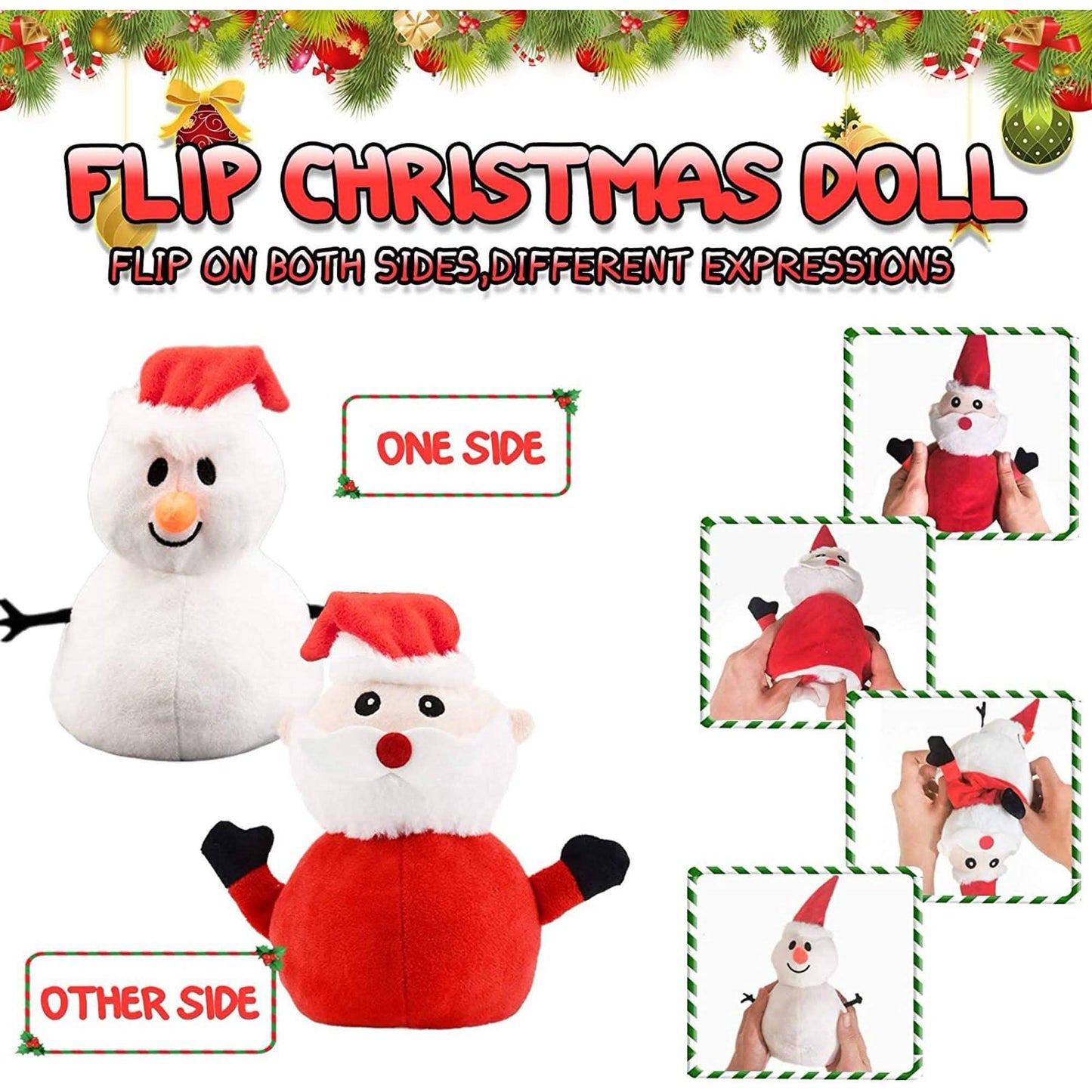 Santa Claus Plush Snowman Toy Double-Sided Christmas Santa Child Gift DailySale
