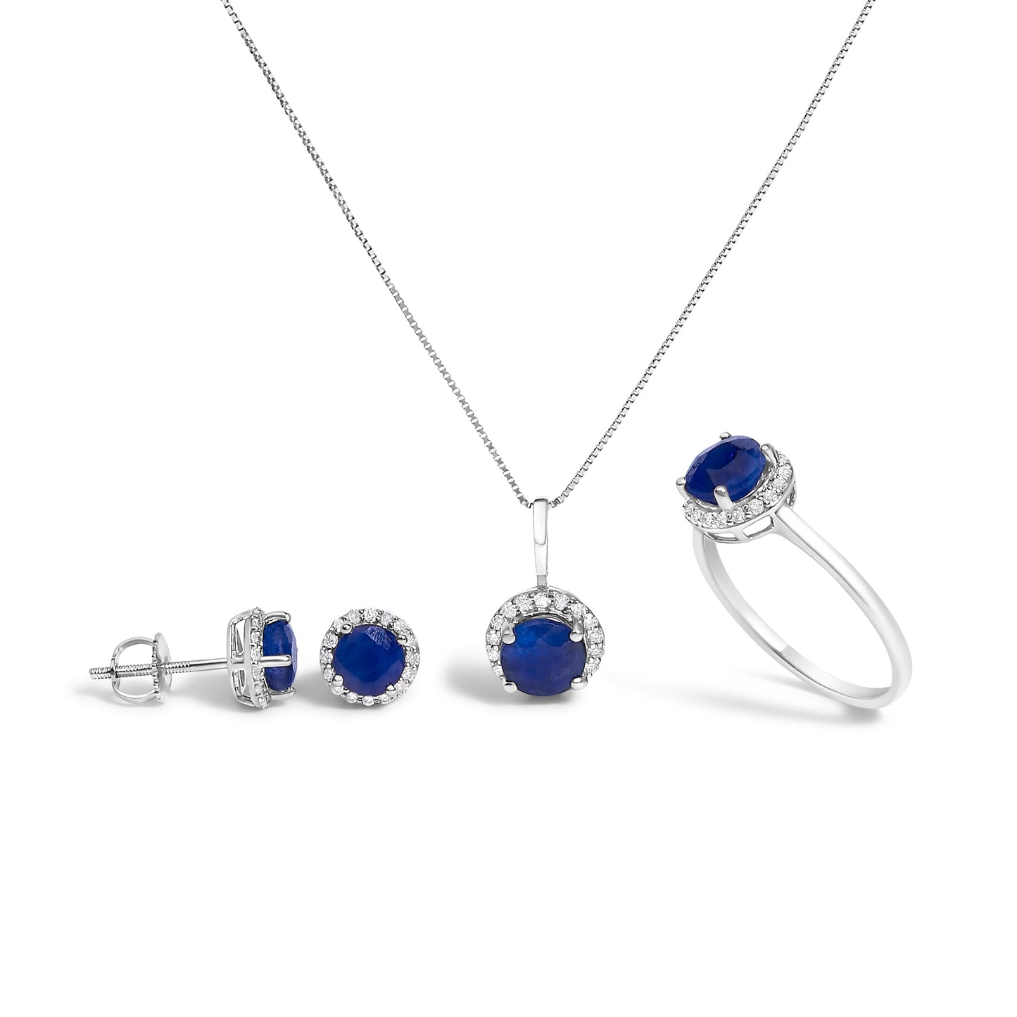 10K White Gold Purple Amethyst and 3/8 Cttw Diamond Halo Jewelry Set (Earrings, Pendant & Ring) Bids.com