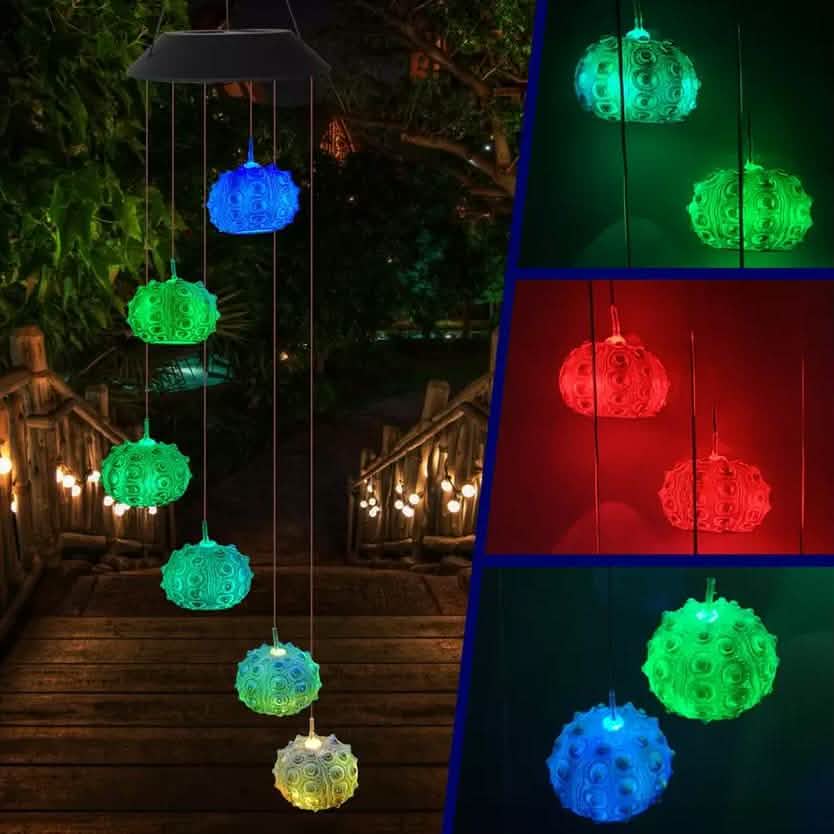 Sea Urchin Solar Light Wind Chime - LED Color Changing Decorative Hanging Lights DailySale
