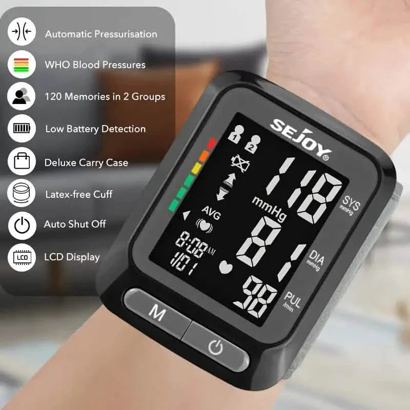 SEJOY Wrist Blood Pressure Monitor Automatic Digital Cuff Heart Rate BP Machine DailySale