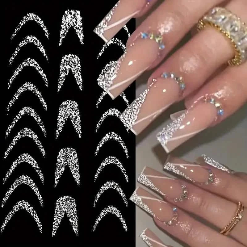 Self Adhesive Glitter Strip Line Nail Art Decals DailySale