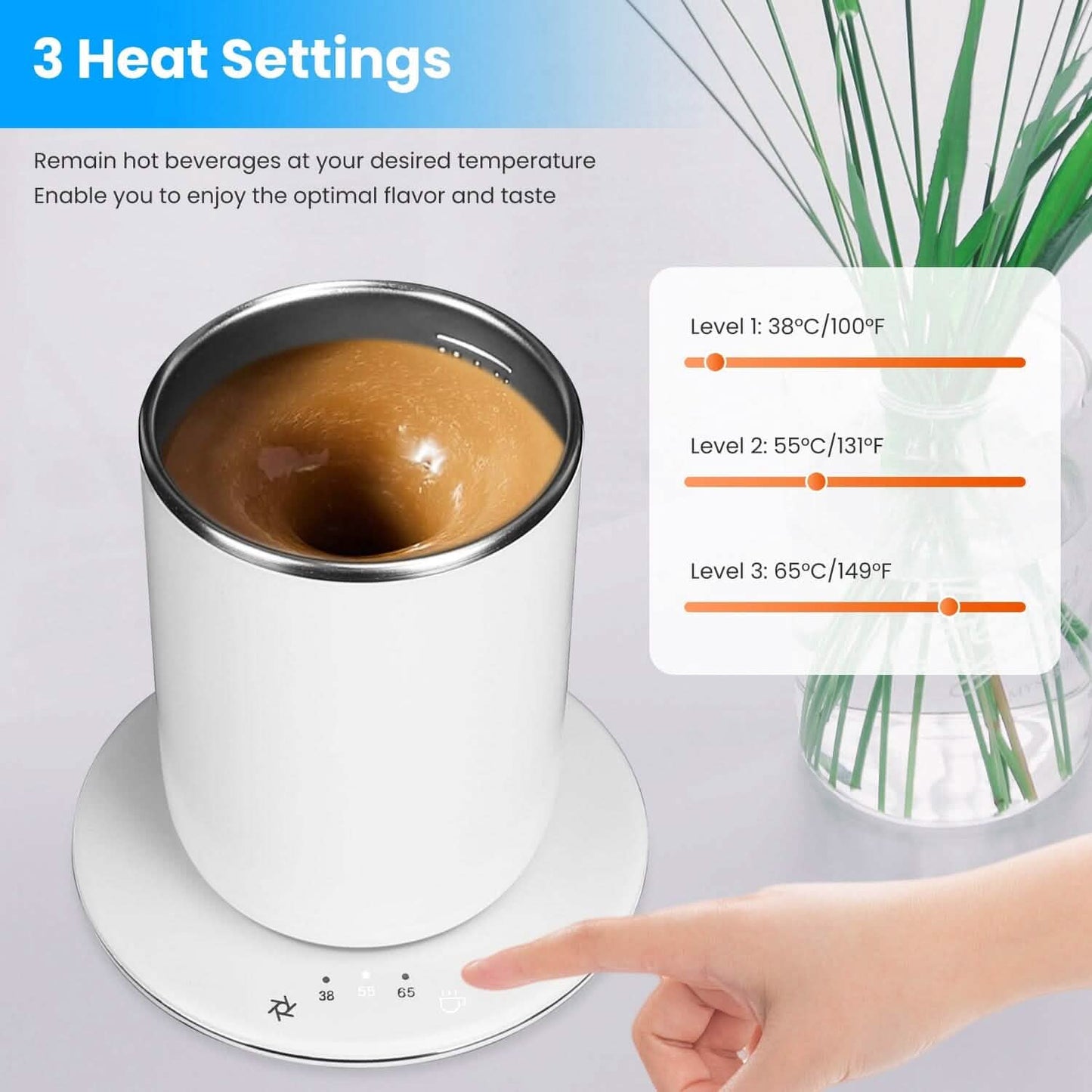 Self Stirring Coffee Mug with Lid Temperature Control 3 Heat Settings DailySale