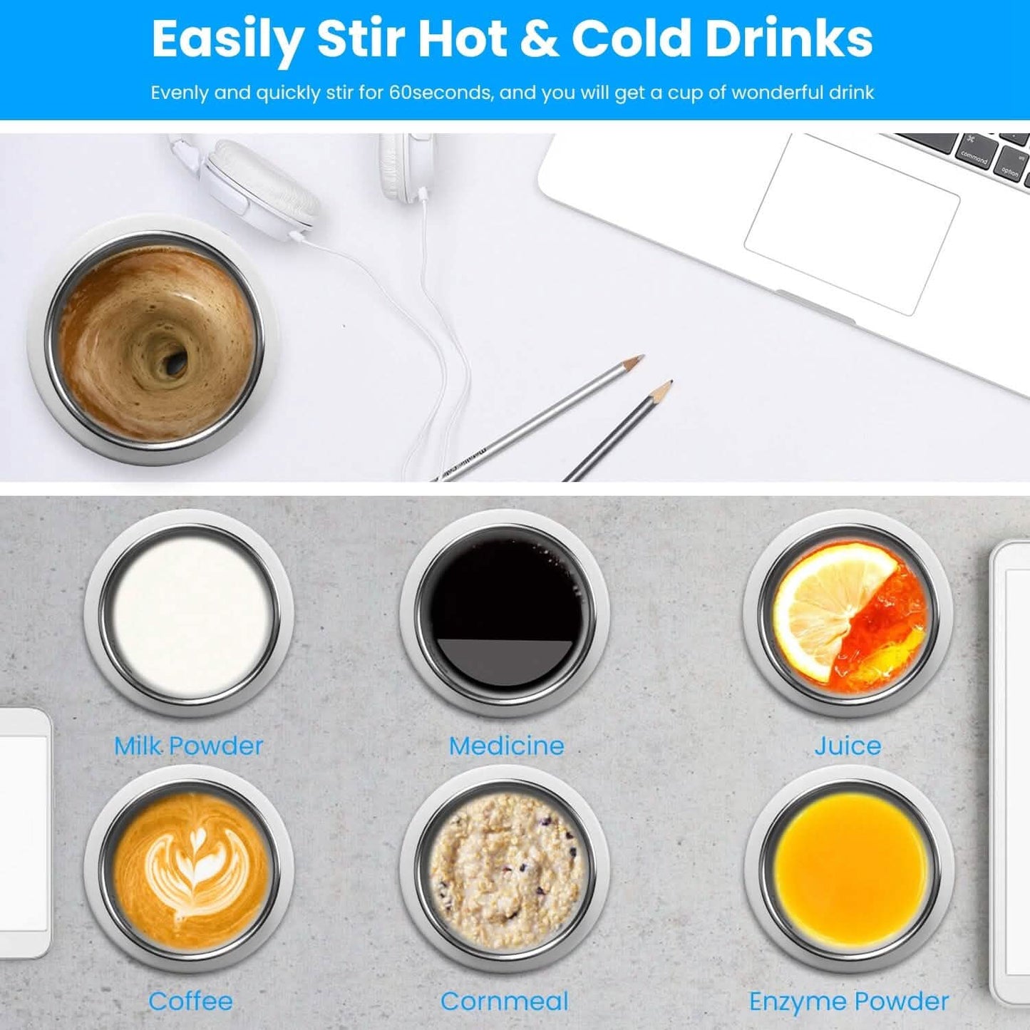 Self Stirring Coffee Mug with Lid Temperature Control 3 Heat Settings DailySale