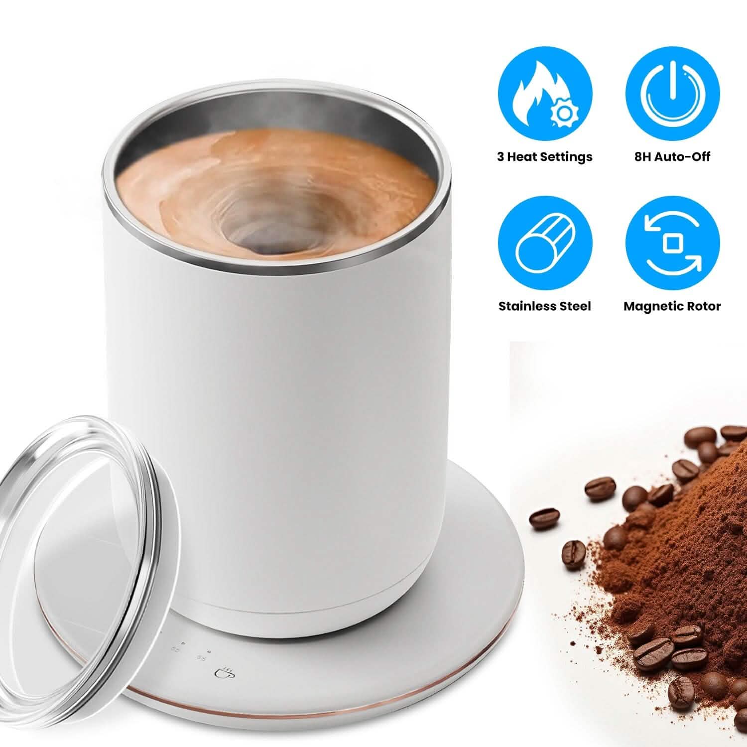 Self Stirring Coffee Mug with Lid Temperature Control 3 Heat Settings DailySale