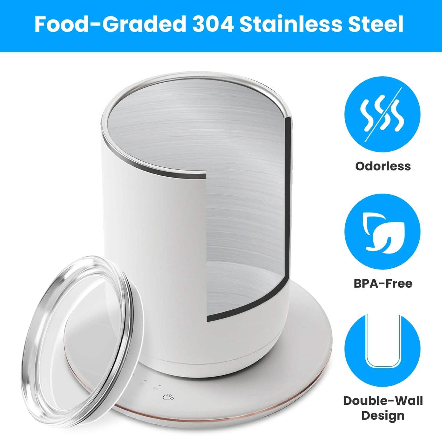 Self Stirring Coffee Mug with Lid Temperature Control 3 Heat Settings DailySale