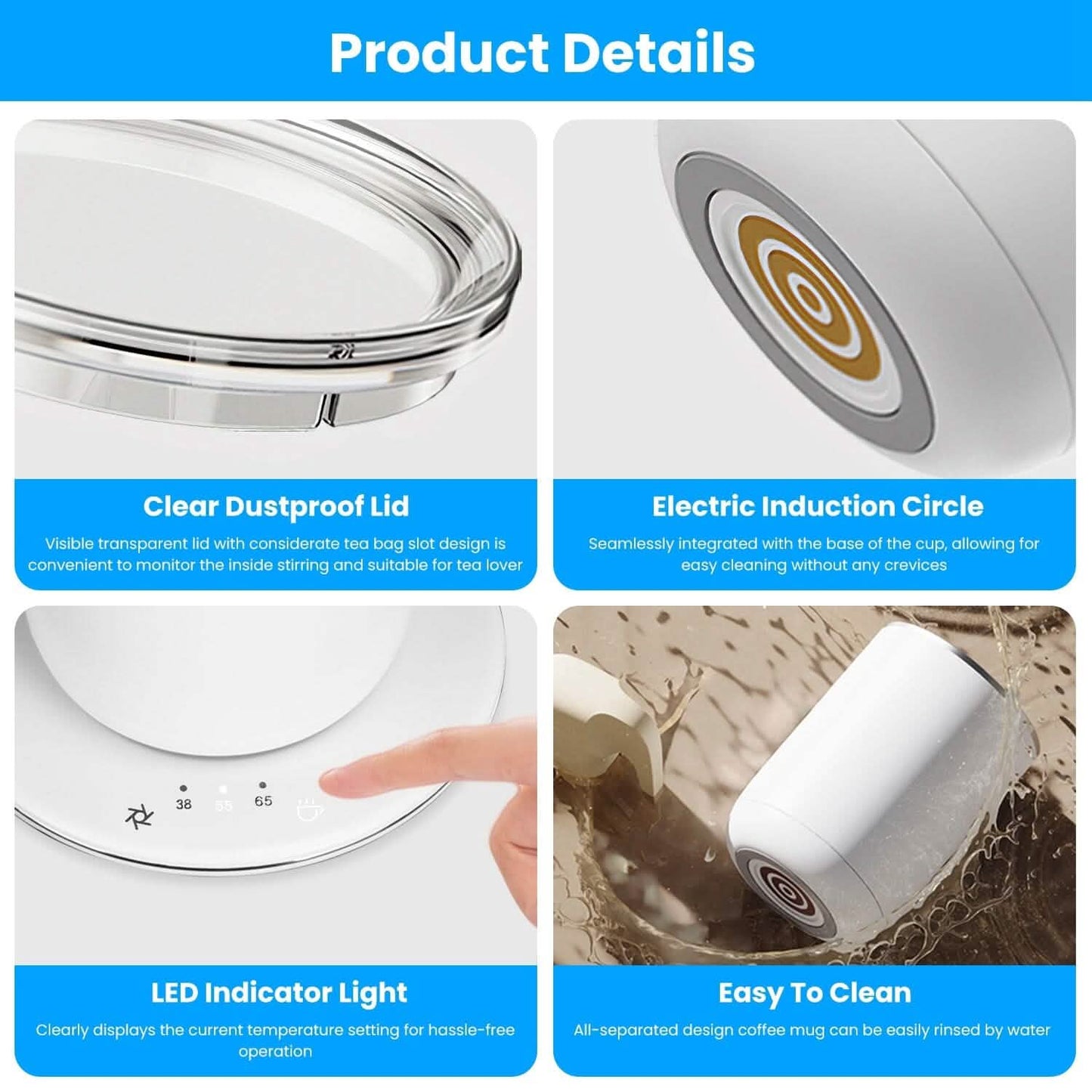 Self Stirring Coffee Mug with Lid Temperature Control 3 Heat Settings DailySale