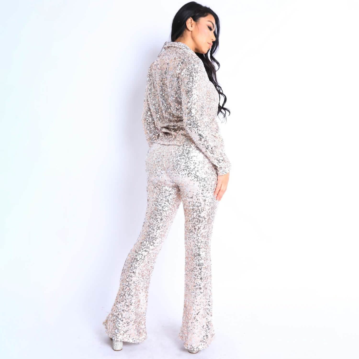 Sequin Button Down Shirt and Pant Set DailySale