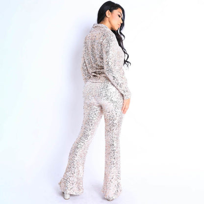 Sequin Button Down Shirt and Pant Set DailySale