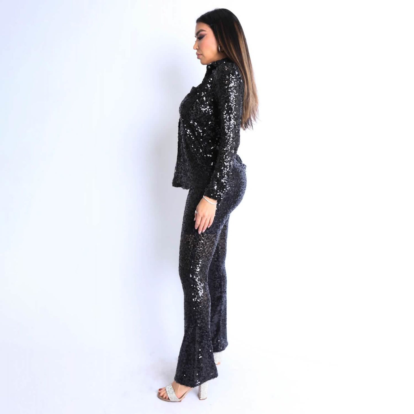 Sequin Button Down Shirt and Pant Set DailySale
