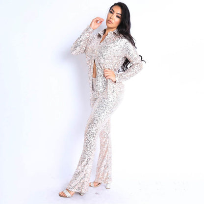 Sequin Button Down Shirt and Pant Set DailySale