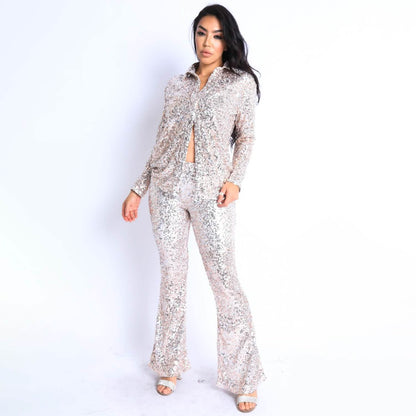 Sequin Button Down Shirt and Pant Set DailySale