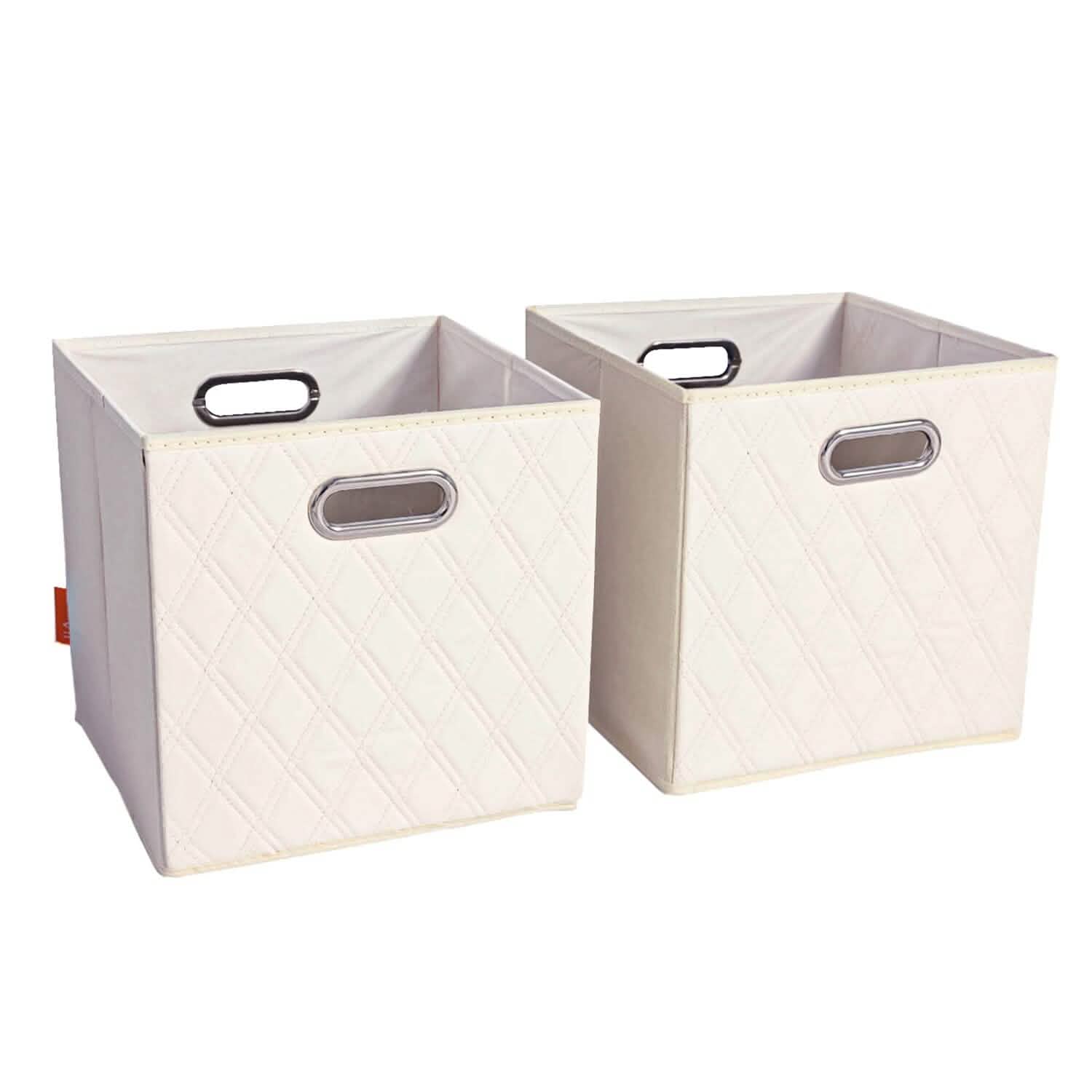Set of 2: 11-13" Foldable Diamond Patterned Faux Leather Storage Cube Bins DailySale