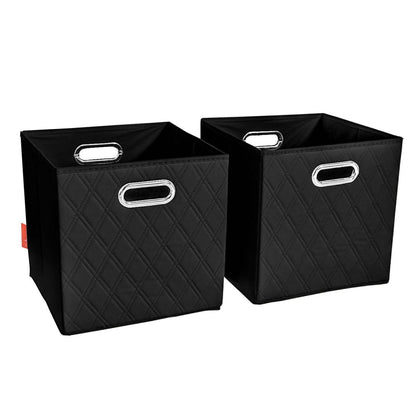 Set of 2: 11-13" Foldable Diamond Patterned Faux Leather Storage Cube Bins DailySale