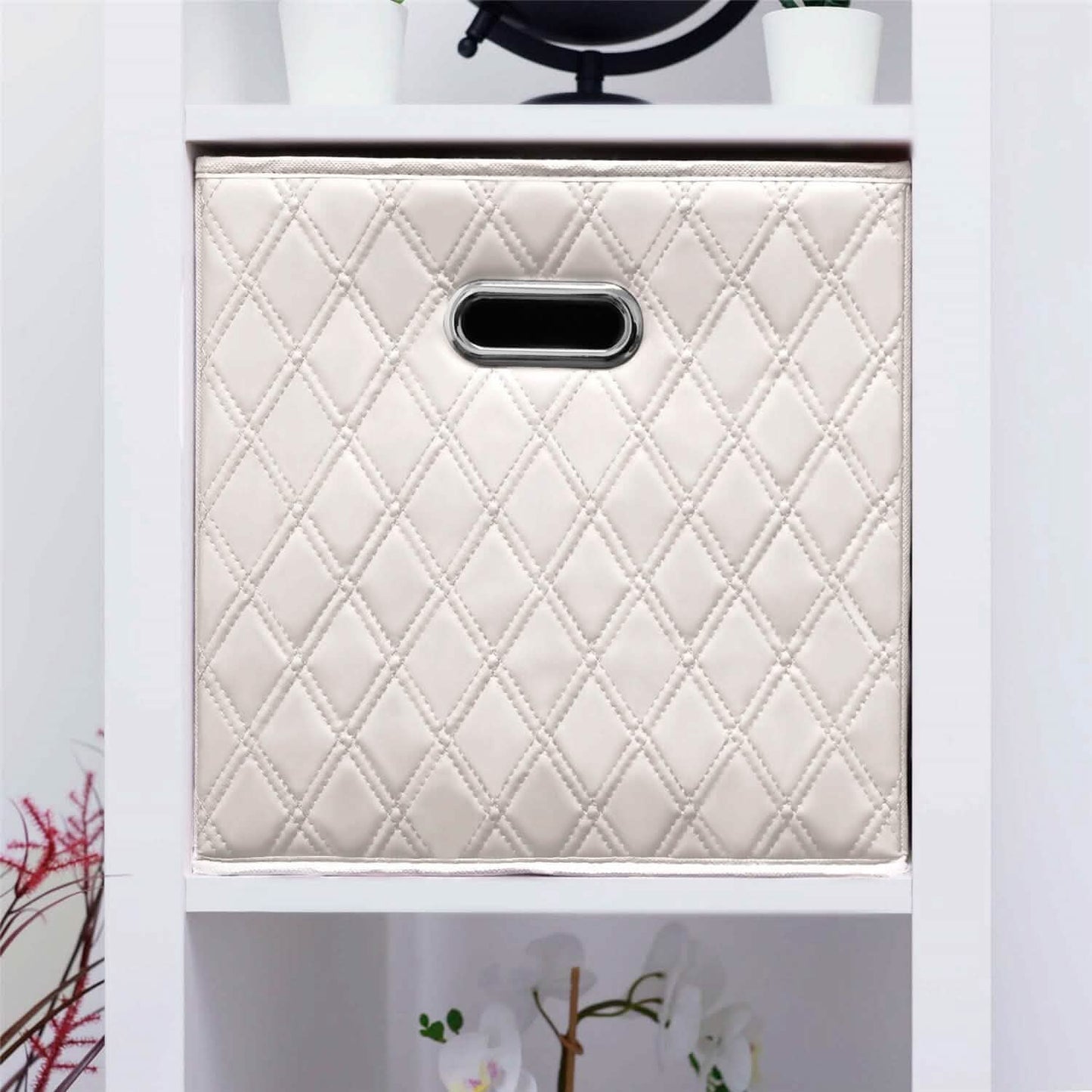 Set of 2: 11-13" Foldable Diamond Patterned Faux Leather Storage Cube Bins DailySale