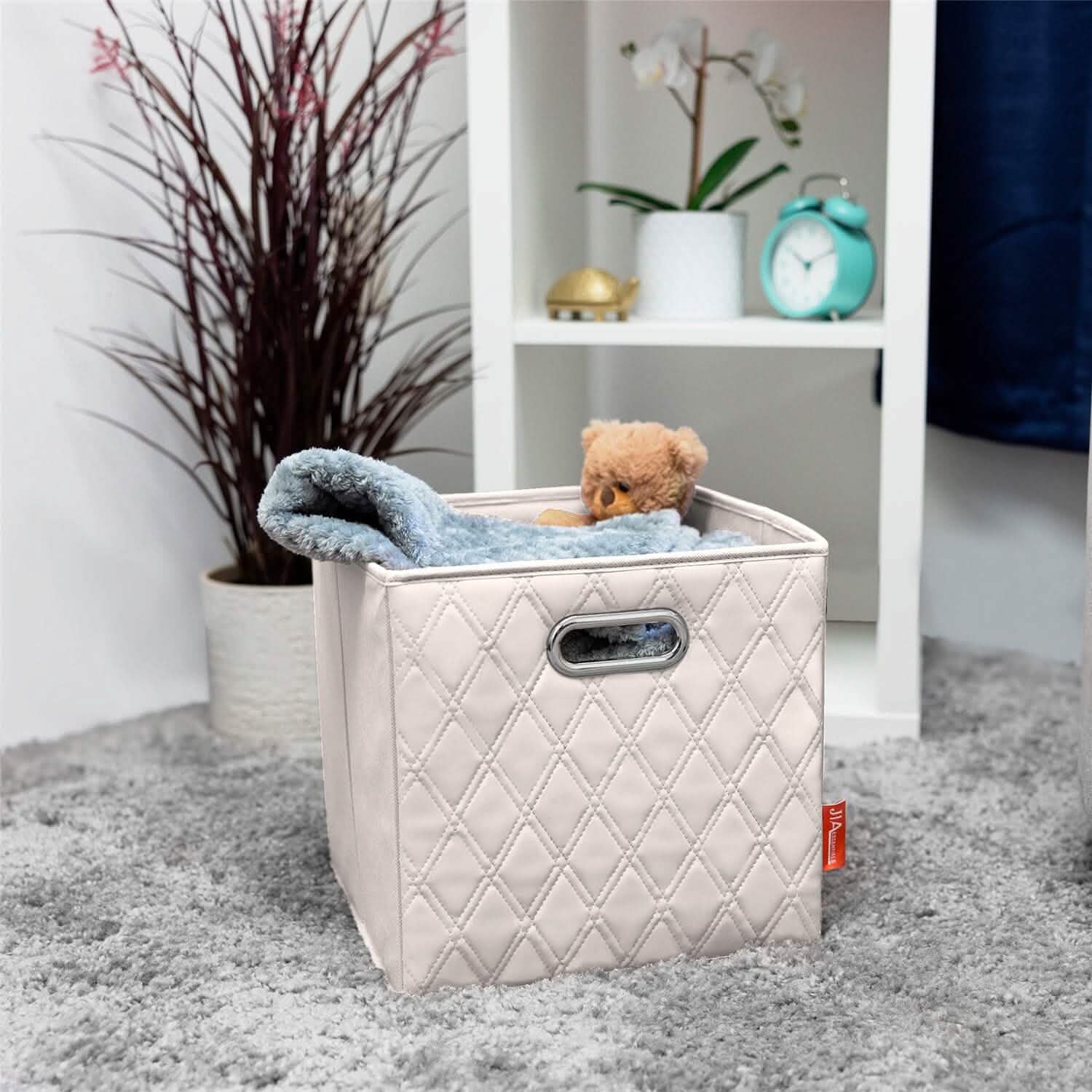 Set of 2: 11-13" Foldable Diamond Patterned Faux Leather Storage Cube Bins DailySale