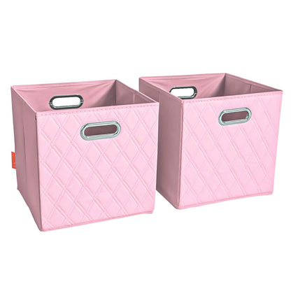 Set of 2: 11-13" Foldable Diamond Patterned Faux Leather Storage Cube Bins DailySale