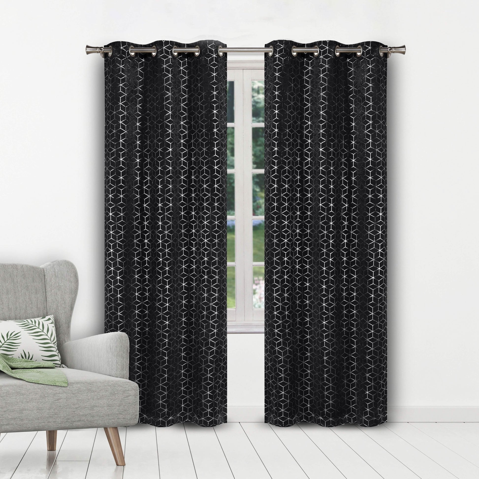 Set of 2: Geometric Print Blackout Grommet Curtain Pair Panel DailySale