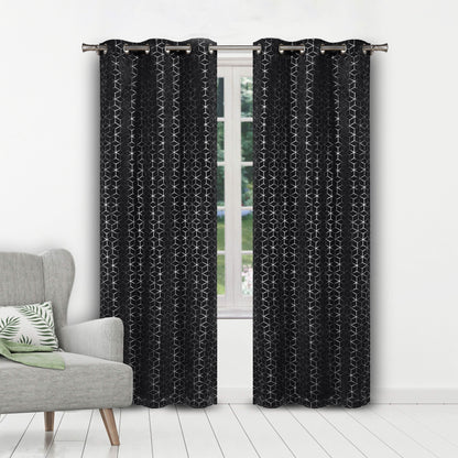 Set of 2: Geometric Print Blackout Grommet Curtain Pair Panel DailySale