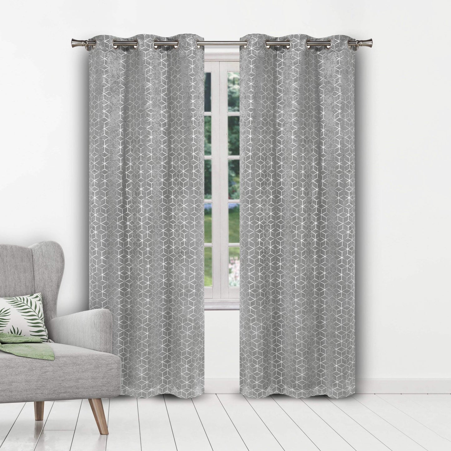 Set of 2: Geometric Print Blackout Grommet Curtain Pair Panel DailySale