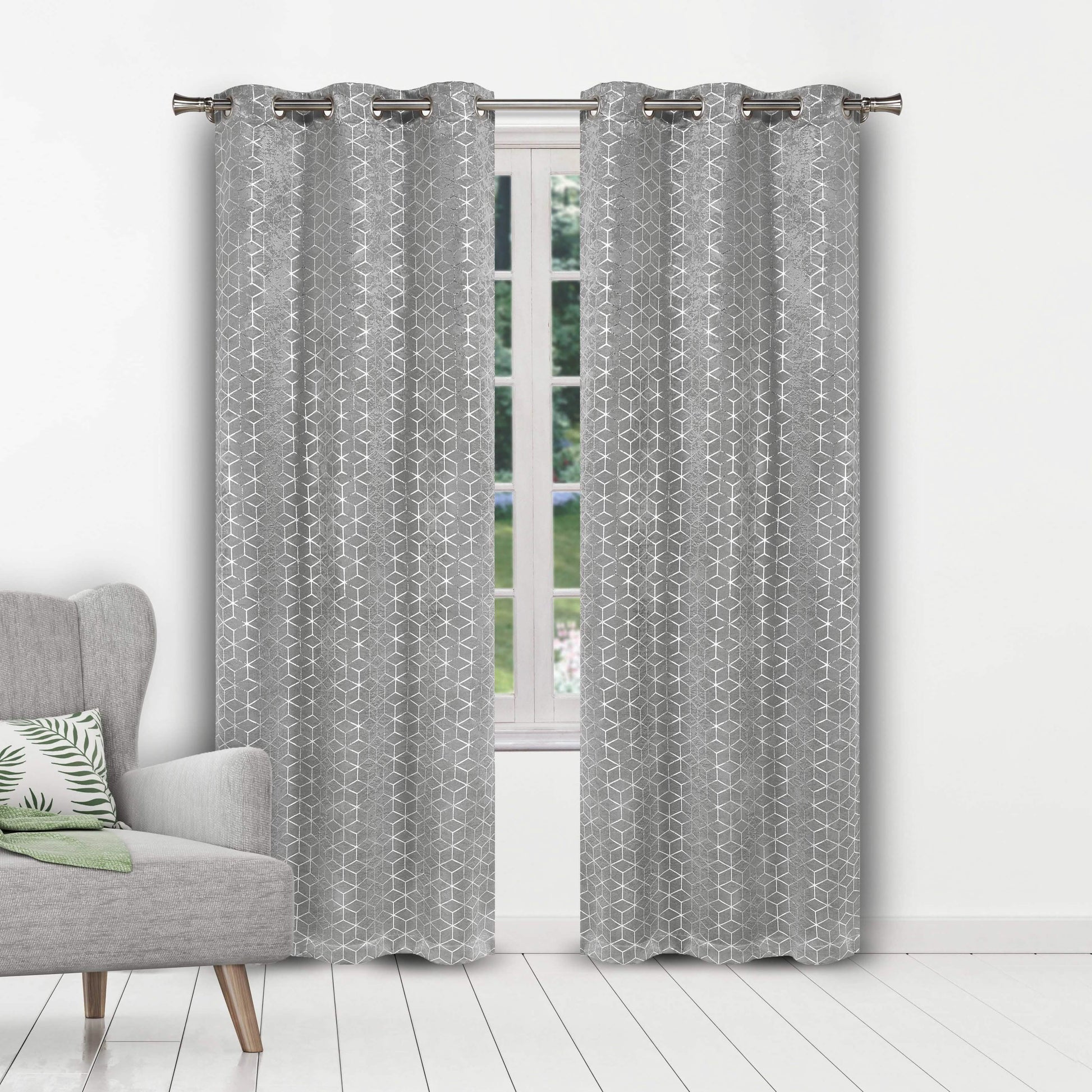 Set of 2: Geometric Print Blackout Grommet Curtain Pair Panel DailySale