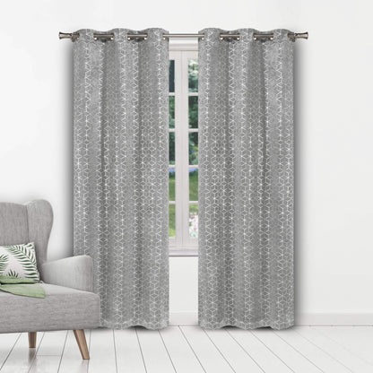Set of 2: Geometric Print Blackout Grommet Curtain Pair Panel DailySale